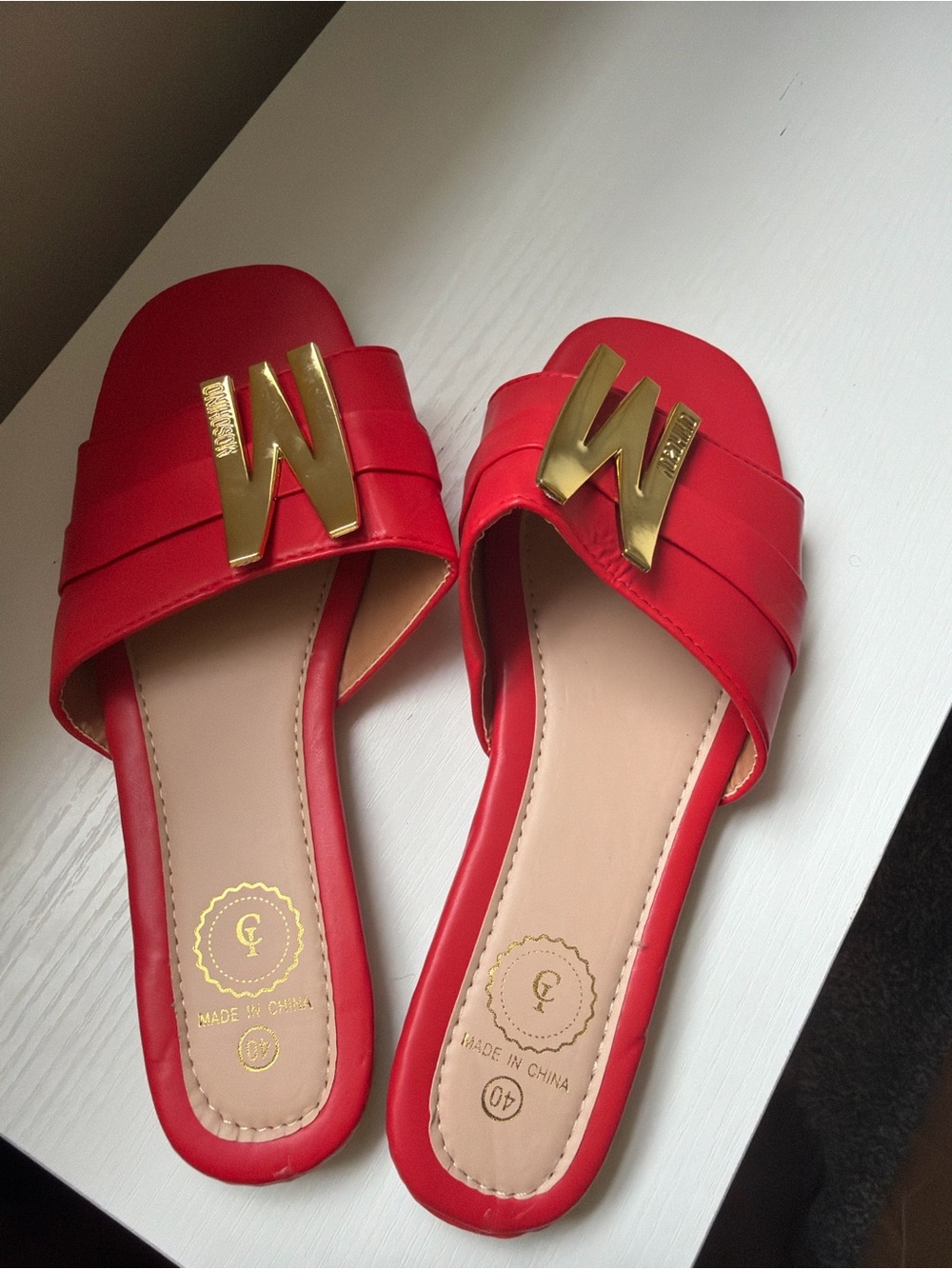 Women’s Red Slide Sandals with Gold Accent